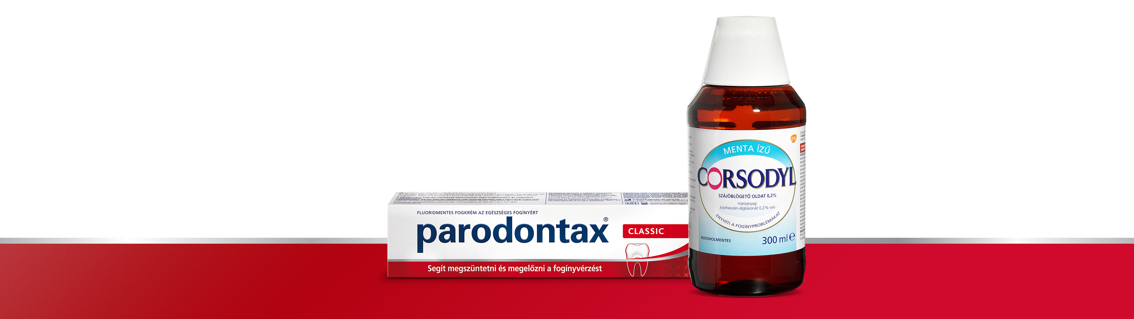 parodontax® Fluoride fluoridos fogkrém mindennapi használatra és alkoholmentes Corsodyl® szájöblögető oldat