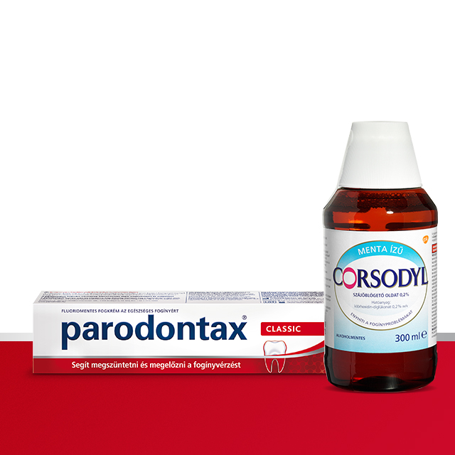 parodontax® Fluoride fluoridos fogkrém mindennapi használatra és alkoholmentes Corsodyl® szájöblögető oldat